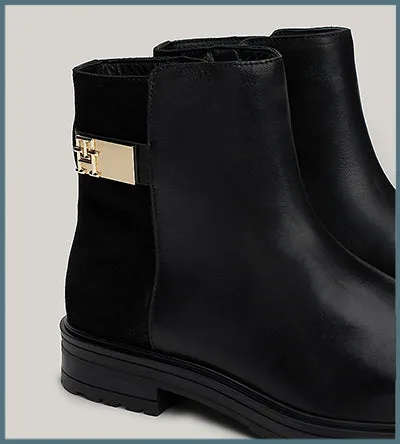TOMMY HILFIGER LOGO BLACK LEATHER